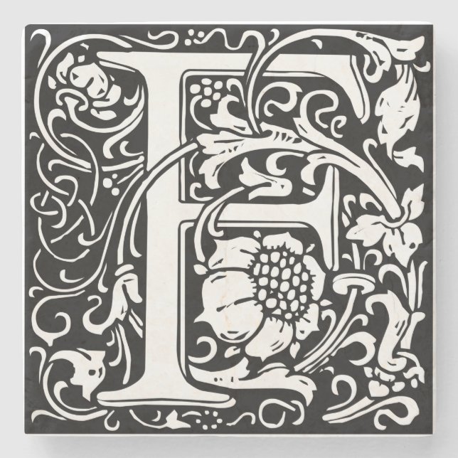 Letter F Medieval Monogram Art Nouveau Stone Coaster (Front)