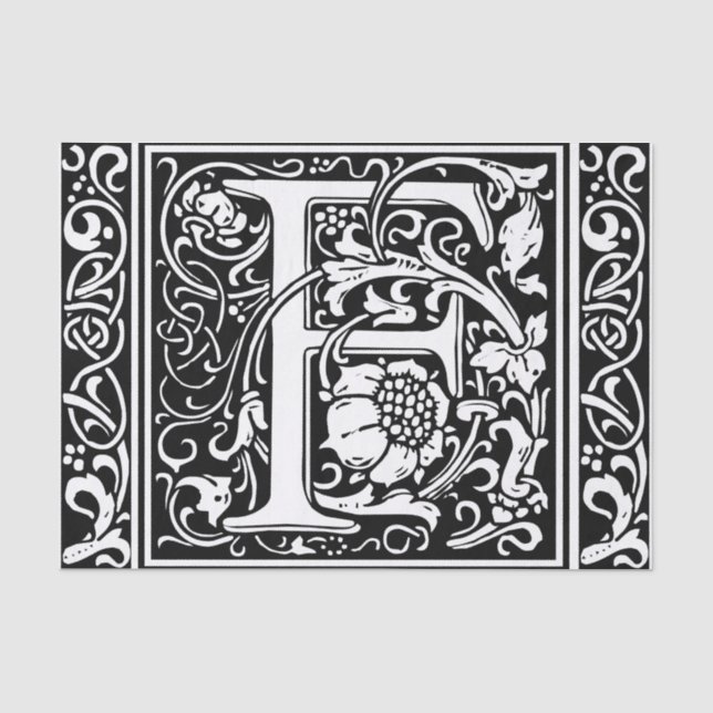 Letter F Medieval Monogram Art Nouveau Tissue Paper (Front)