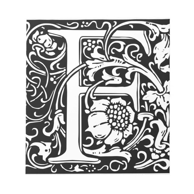 Letter F Medieval Monogram Vintage Initial Notepad (Front)