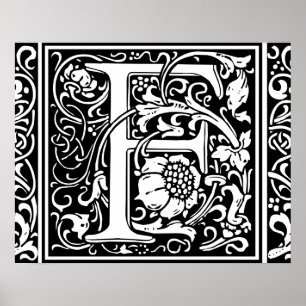 Letter F Medieval Monogram Vintage Initial Poster