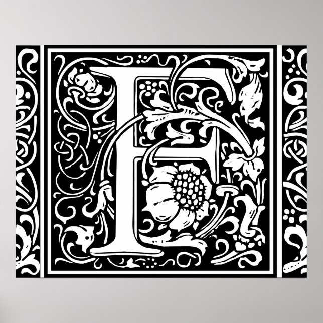 Letter F Medieval Monogram Vintage Initial Poster (Front)