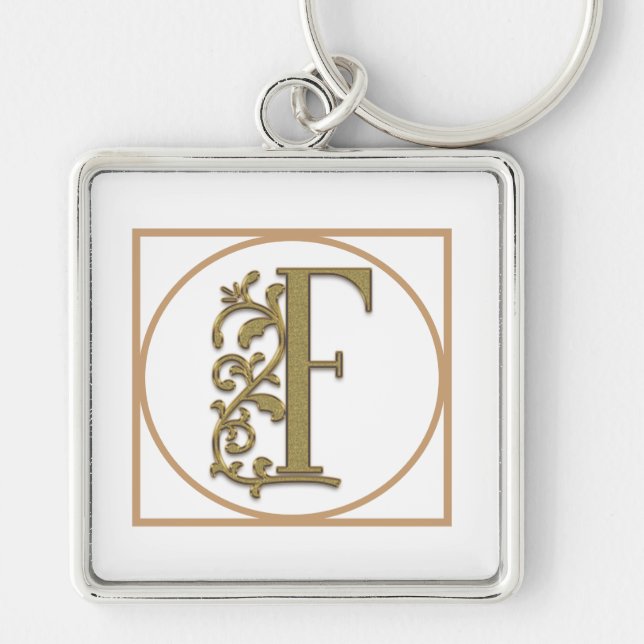 LETTER F MONOGRAM Beautiful Wedding New Home Gift Keychain (Front)