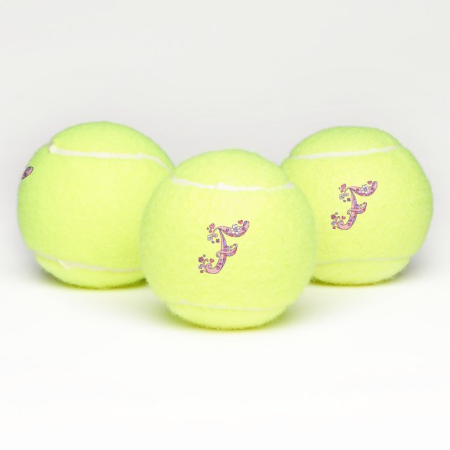 Letter F monogram girls personalized doodle art Tennis Balls (Multi)