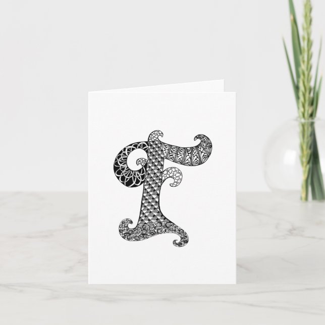 Letter F Monogram in Black and White Note Card (Front)