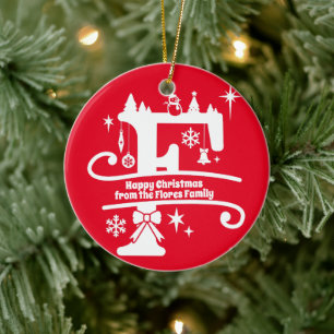 Letter F Monogram Initial Family Name Greeting Ceramic Ornament