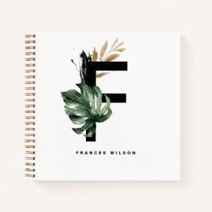  Letter F Monogram   Tropical Leaves Personalized Notebook