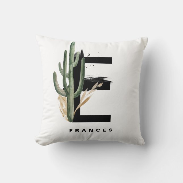 Letter F Monogram | Tropical Monstera Personalized Throw Pillow (Front)