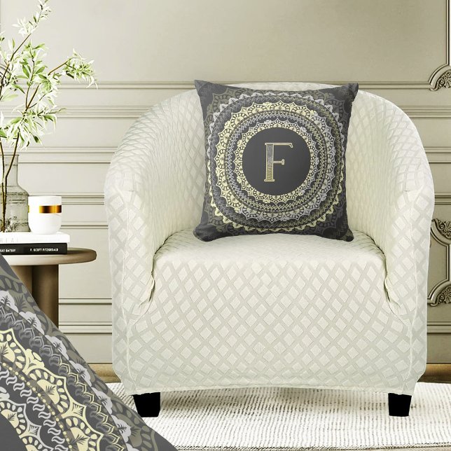 Letter F Monogram Vintage  Symmetrical Pattern Throw Pillow (Creator Uploaded)