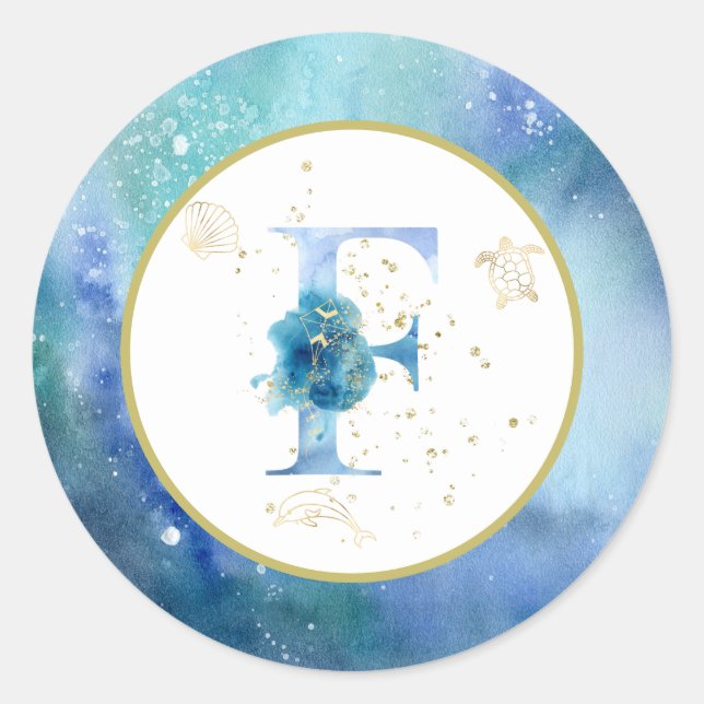 *~*  LETTER F - Nautical Beach Envelope  Sticker (Front)