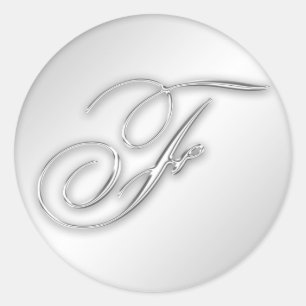 Letter F script initial faux silver monogram favou Classic Round Sticker