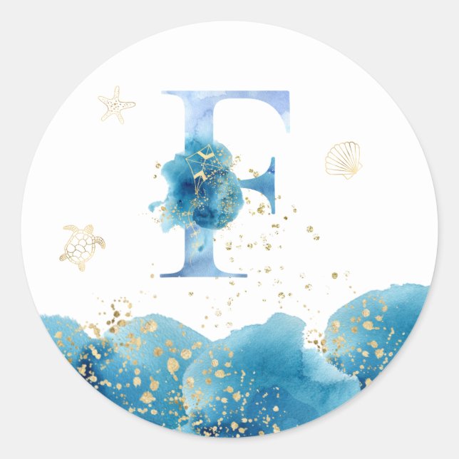 *~*  LETTER F - Sea Ocean Beach Envelope  Sticker (Front)