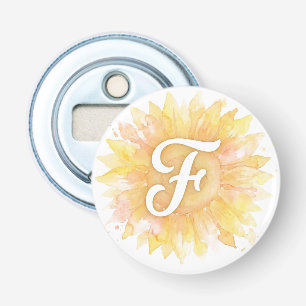 Letter F Sunflower First Name Monogram Initial Bottle Opener