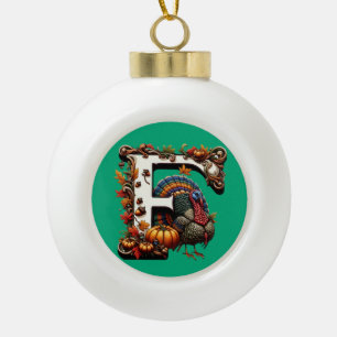 Letter f Thanksgiving gift style  Ceramic Ball Christmas Ornament