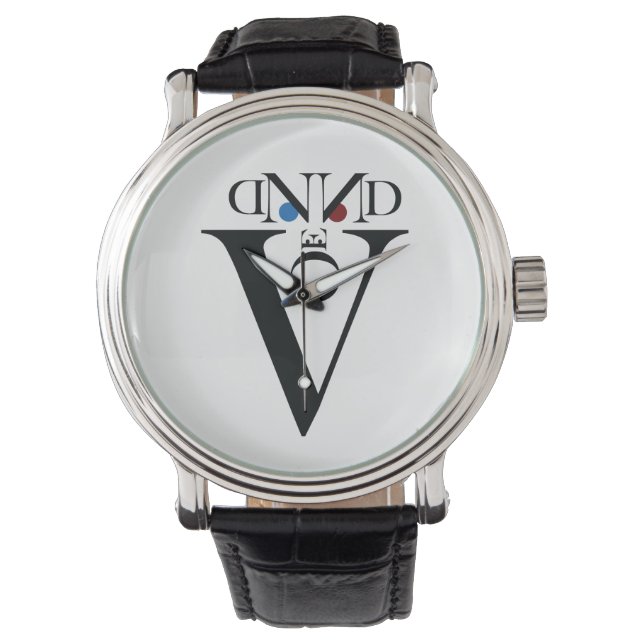 Letter Face Black Leather Strap Watch (Front)