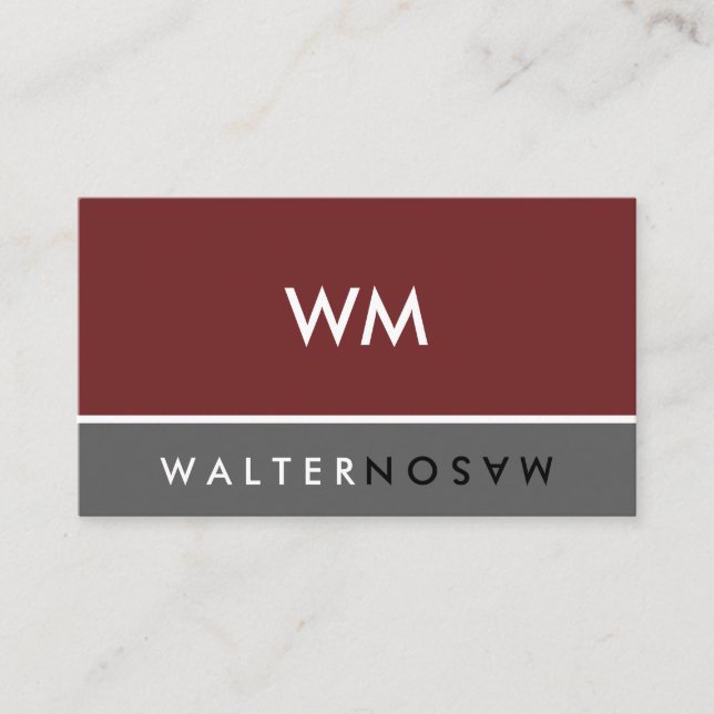 Letter Flip Monogram Company Deep Red Grey Business Card (Front)