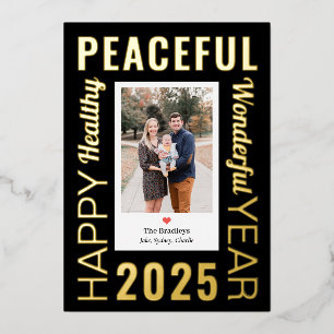 Letter Frame Foil Modern Happy New Year Photo Card