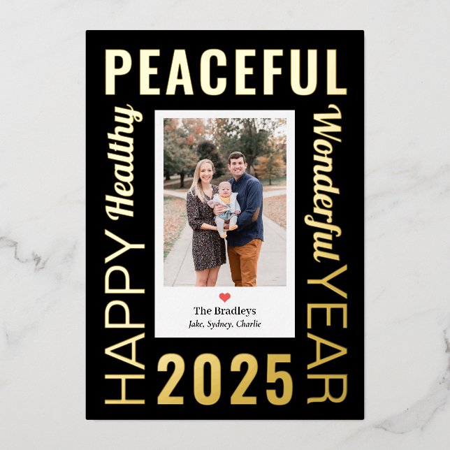 Letter Frame Foil Modern Happy New Year Photo Card (Front)