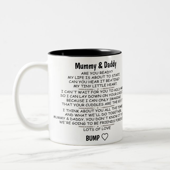 Letter From Baby Bump To Mummy & Daddy To Be Two-Tone Coffee Mug (Left)