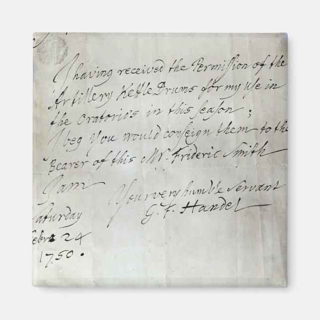 Letter from George Frederick Handel Magnet (Front)