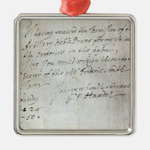Letter from George Frederick Handel Metal Ornament