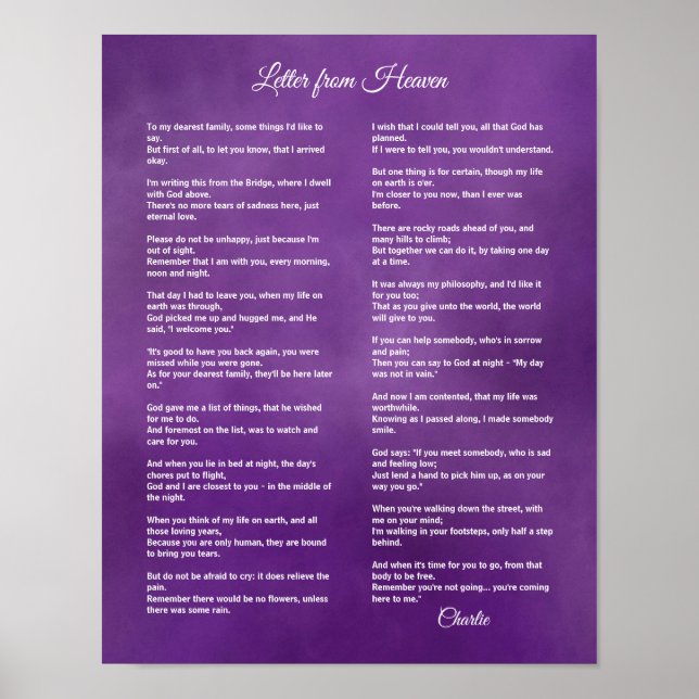Letter From Heaven - Personalize with Pet's Name Poster (Front)