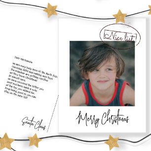 Letter From Santa Claus Nice List Photo Christmas Holiday Postcard