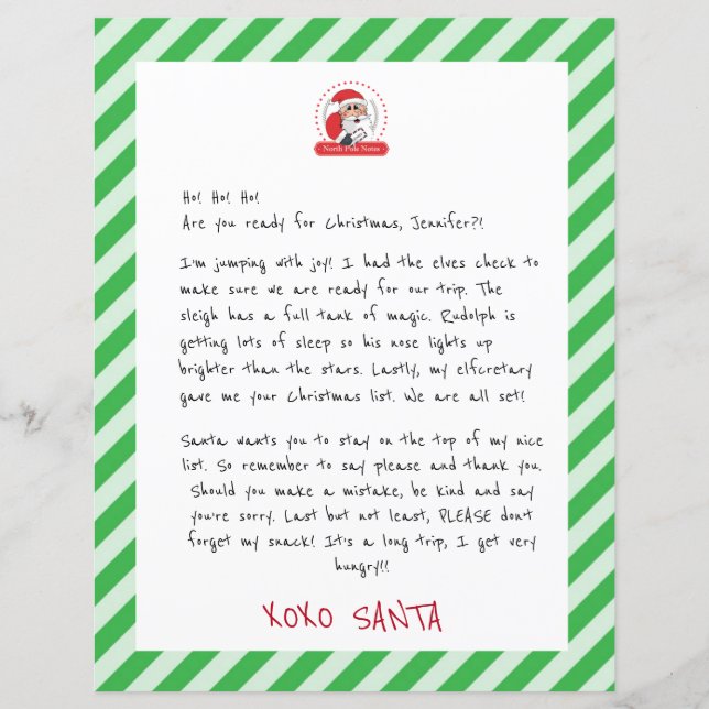Letter From Santa Claus To Kids Green Stripe (Front)