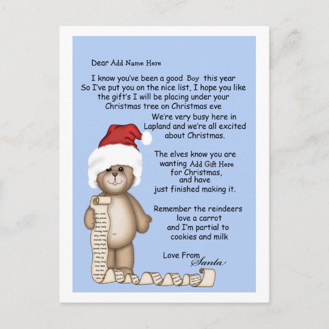 Letter From Santa Holiday Postcard (Front)