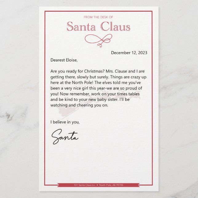 Letter From Santa Nice Editable (Front)