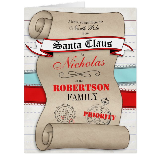 Letter From Santa personalized LARGE greeting card (Front)