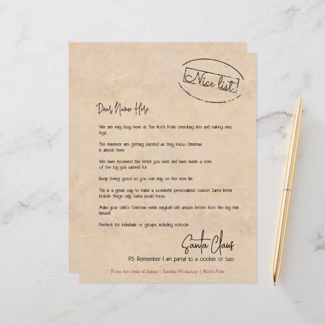 Letter From The Desk Of Santa Personalized (Front/Back In Situ)