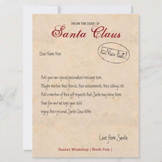 Letter From The Desk Of Santa Personalized Invitation (Front)