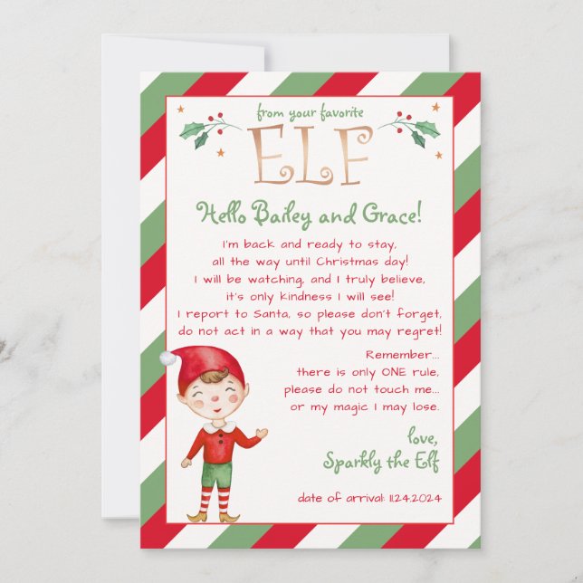 Letter from Your Elf Hello Personalize Invitation (Front)