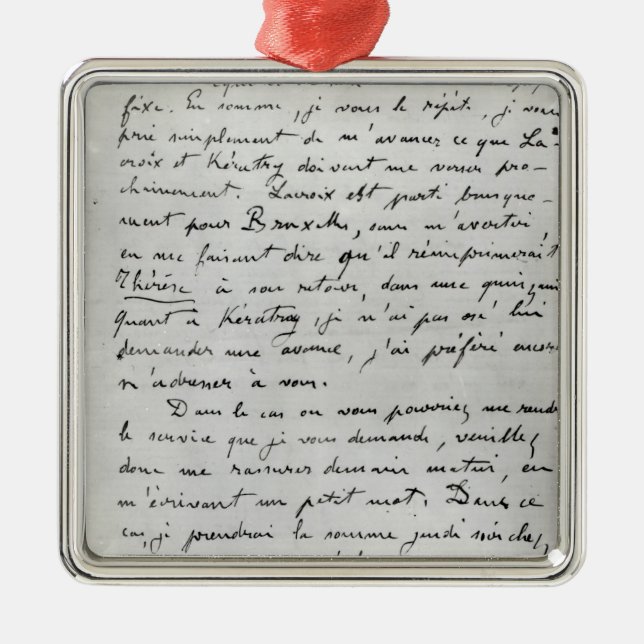 Letter from Zola to Edouard Manet  1868 Metal Ornament (Front)