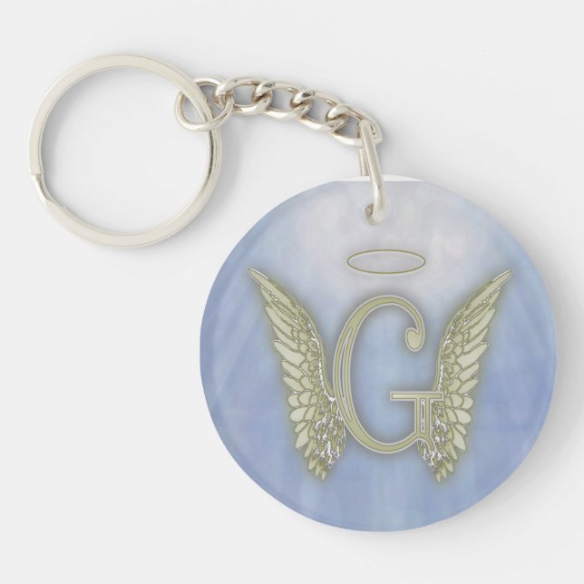 Letter G Angel Monogram Keychain (Front)