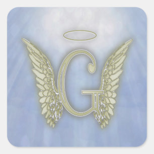 Letter G Angel Monogram Square Sticker