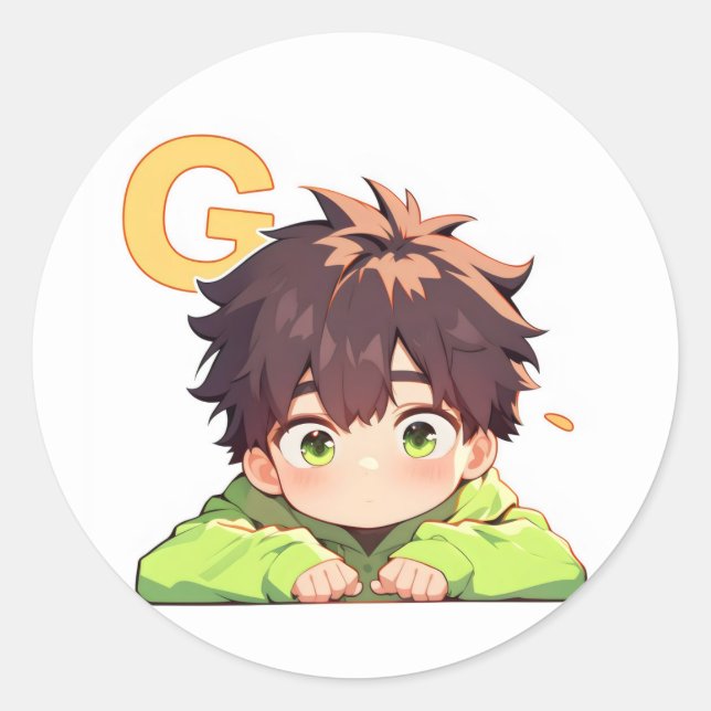 Letter G Anime Boy Cute Classic Round Sticker (Front)