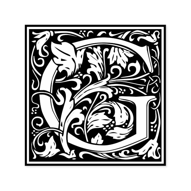 Letter G art nouveau black and white Tile Self-inking Stamp (Design)
