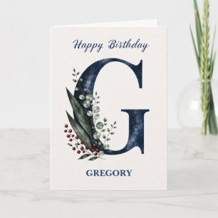 Letter G Birthday for Him Personalized Name Blue Card