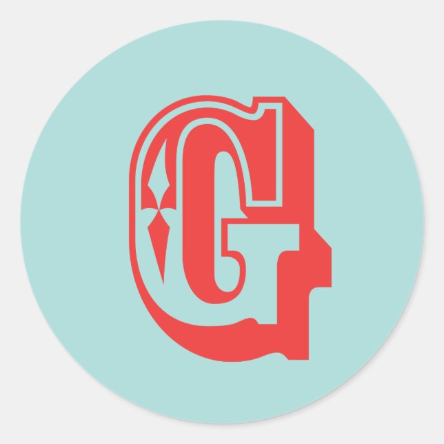 Letter G carnival style monogram initial favour Classic Round Sticker (Front)