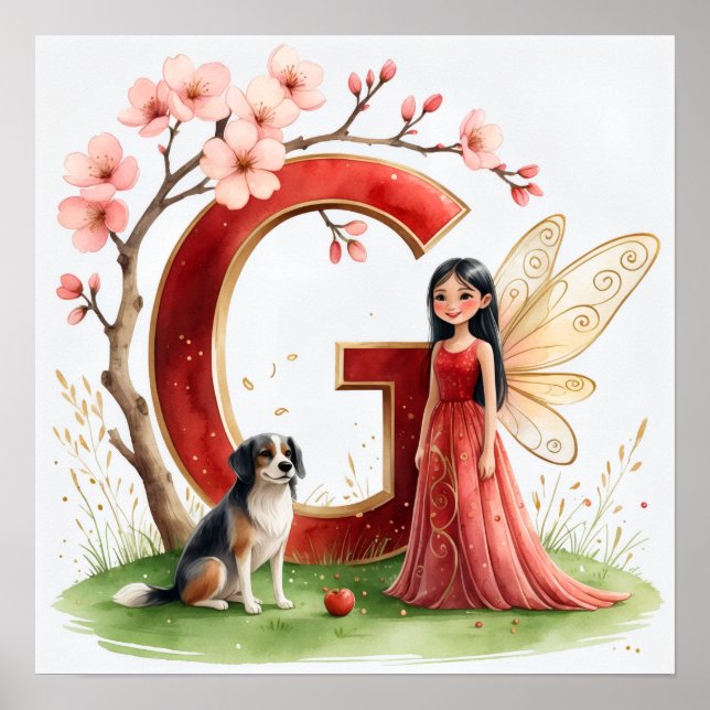 Letter G Chinese Dog Fairy Poster - Alphabet Art (Front)