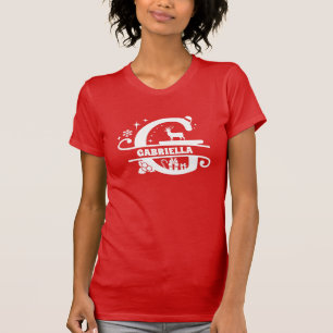 Letter G Christmas Monogram Initial Name Red T-Shirt