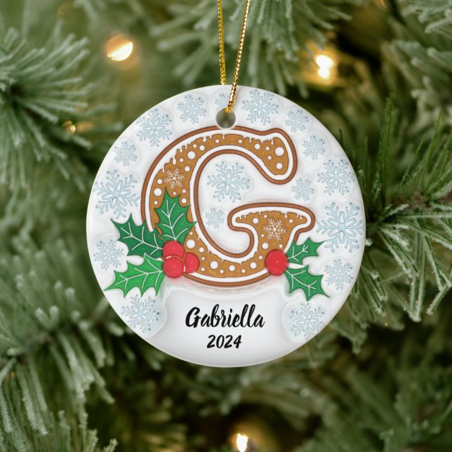 Letter G Custom Name Christmas Ceramic Ornament (Tree)