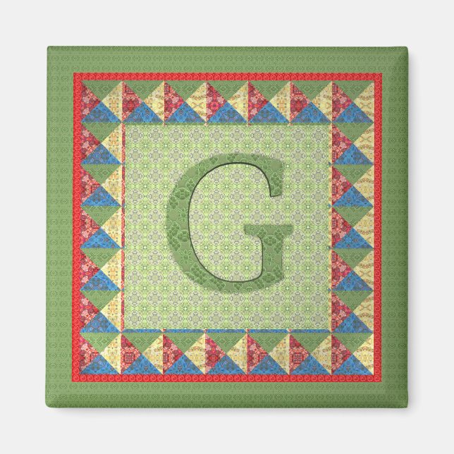 Letter G: 'Fabric Quilt' Style Initial and Pattern Magnet (Front)