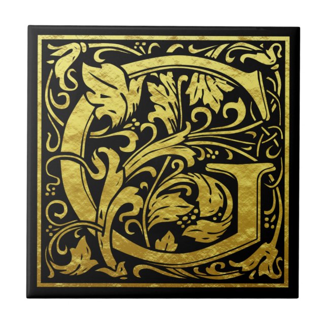 Letter G First Letter Faux Gold Black Tile (Front)