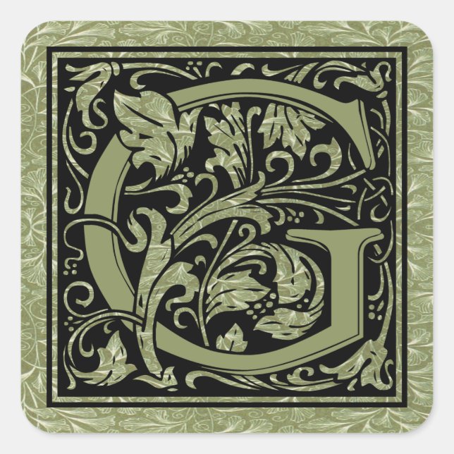 Letter G First Letter Monogram Square Sticker (Front)