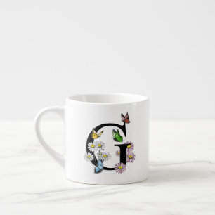 Letter G Floral Butterfly Monogram Initial Espresso Cup