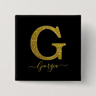 Letter G Glitter 2 Inch Square Button