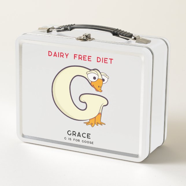 Letter G Goose Add Name Allergies Back To School Metal Lunch Box (Front)