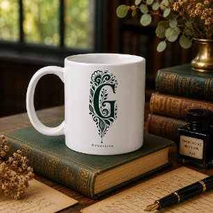 Letter G Linocut Botanical Personalized Mug